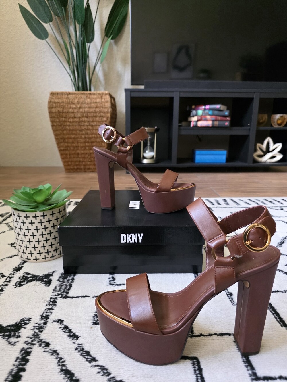 DKNY Brown Leather Platform Sandals- BRAND NEW! NEVER WORN!